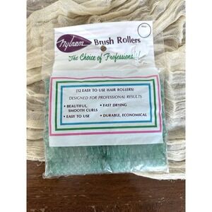 Vintage NYLREM Hair Wire Brush Rollers Mesh Curlers 3"x11/16" 12 Pack Green‎ 2L